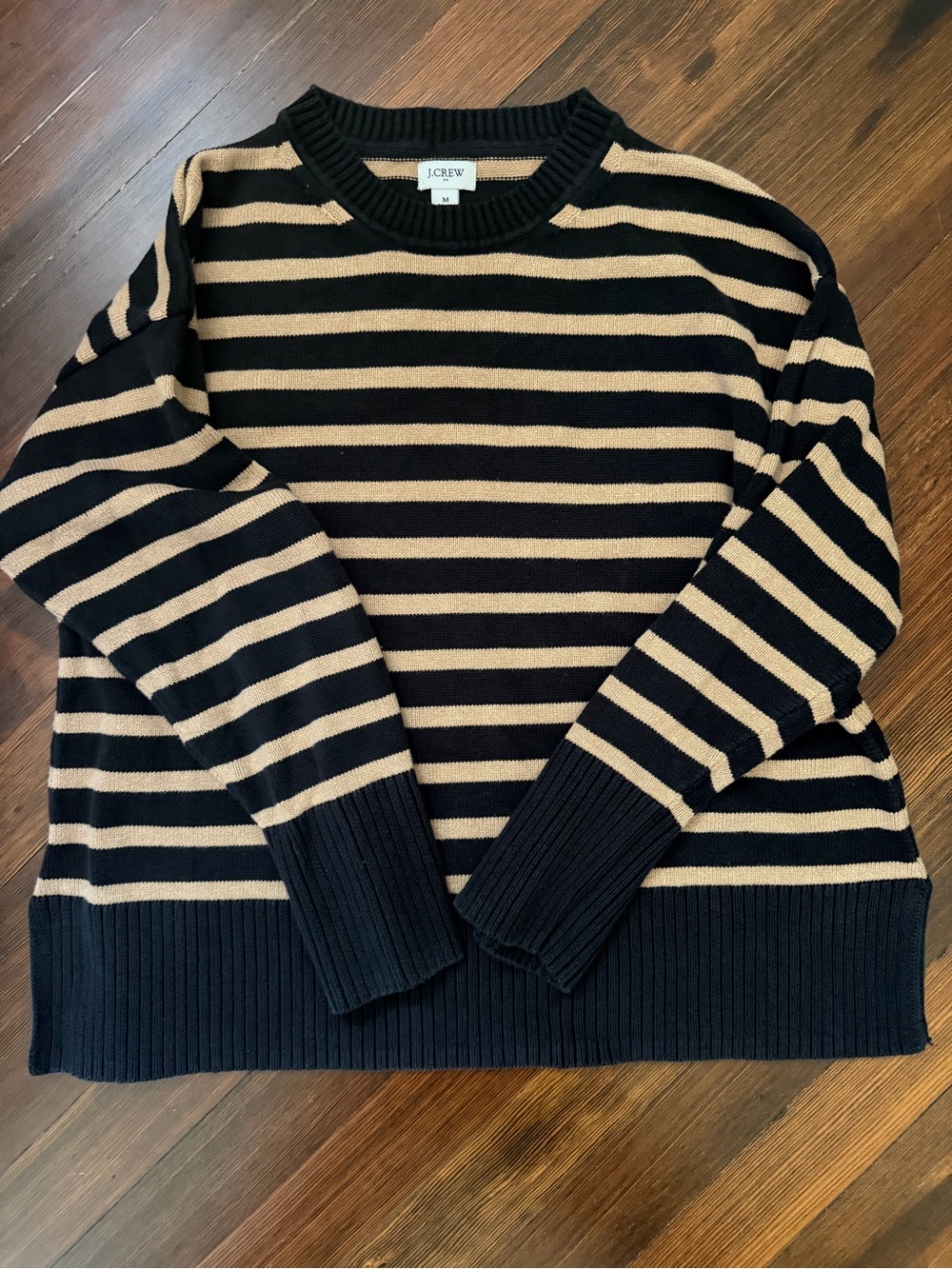 J.Crew 100% Cotton Camel and Navy Striped Sweater